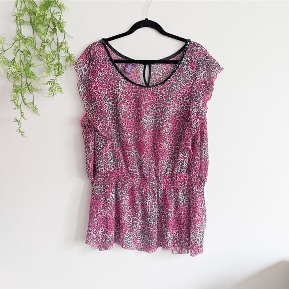 (Beverly Drive) Pink Black Leopard Blouse 24w - Picture 1 of 8